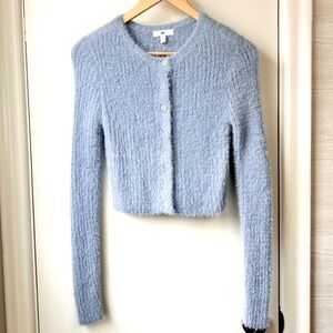 New BP Fuzzy Cropped Cardigan Light Blue